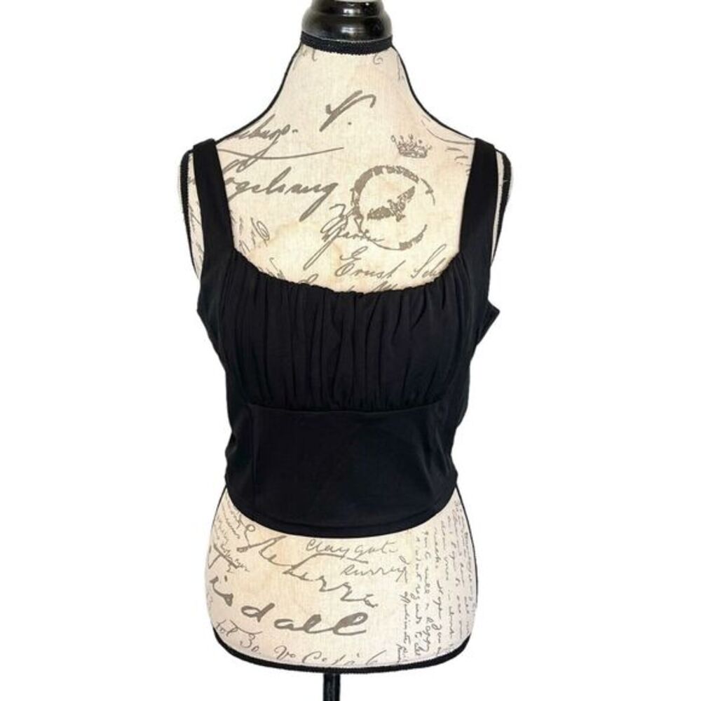 Womens Tank Top Size XL Stretch Crop Sleeveless Pleated Polyester Spandex Short